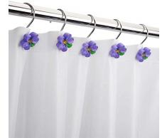 Aystuff 12 Stück Seastar Duschvorhang-Haken, korrosionsfreie Leuchte und Seestern dekorative Stange Duschhaken für Badezimmer, Babyzimmer, Schlafzimmer, Wohnzimmer Purple Flower- 12pcs violett