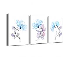 Hyidecor Art Wandbild für Schlafzimmer, Wohnzimmer, Badezimmer, modernes Design, 3 Paneele, Dekoration für Zuhause, Küche, Leinwanddruck, abstrakte Wasserfarben, Blumen und Blätter