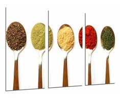 Wandbild - Farbe Gewürze in Metall Löffel, Shop, Küche, 97 x 62 cm, Holzdruck - XXL Format - Kunstdruck, ref.26951