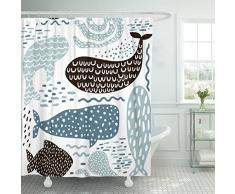 Emvency VaryHome Duschvorhang, abstrakt, mit Meeresfell-Dichtung, Wal, Oktopus, Fisch, Kindergeschirr, Pastellfarben, Blau, Polyester-Mischgewebe, weiß, 60 InchesW x 72 InchesL