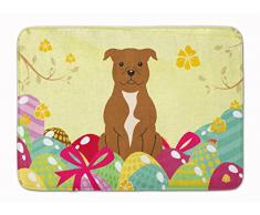 Carolines Treasures Fußmatte, Ostereier, Staffordshire Bull Terrier, braun, maschinenwaschbar, Memory-Schaumstoff, Mehrfarbig