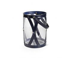 K&K Interiors 15887B Laterne, Glas, mit Lederriemen, 43,2 cm, Königsblau