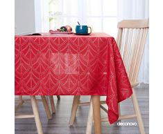 Deconovo Tischdecke mit Sternenmuster, Bedruckt, Oxford, knitterfest, rechteckig, dekorative Tischdecke für Esszimmer 54 x 120 Inches rot