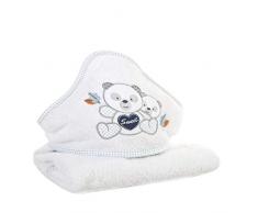 Design91 Baby Babyhandtuch Kapuze Weiß Blau Handtücher Kinderhandtuch Kindermotiv Teddybär Teddy Junge Badezimmer Weich Süß Kuschelig, 75x75 cm