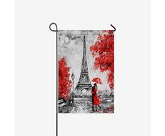 Elegante Paris Eiffelturm Paar rote Regenschirme Bäume doppelseitig Garten Flaggen Haus Banner Deko Flagge Zuhause Outdoor Valentinstag Willkommen Urlaub Hofflaggen wetterfest (ohne Fahnenmast) 12 x 18 Flag387