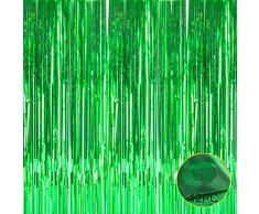 Folie Fransen Metallic Vorhang Hintergründen – mit Ballon Sticks 3,3 ftx6.6ft Lametta glänzend Vorhänge Ideal für Foto Booth Party/Fenster/Tür Dekorative Fransen Gardinen, 1 Paar Grün