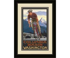 Northwest Art Mall pal-0832 fgdm DHB Columbia Waschbecken Washington Downhill Biker blau gerahmtes Wandbild Art von Künstler Paul A. lanquist, 16 by 22