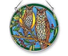 Amia Night Owls, handgemaltes Glas Oval Sonnenfänger, 17,8 cm lang, 42468