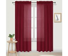 DWCN Sheer Gardinen Leinenoptik Stange Pocket Wohnzimmer Vorhänge Set 2 Stück Fenstervorhänge 52 x 108 inch Amaranth Red