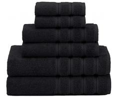 American Soft Linen 6-teiliges Handtuch-Set aus 100% türkischer echter Baumwolle für Bad & Küche, 2 Badetücher, 2 Handtücher & 2 Waschlappen Modern 6-Piece Towel Set schwarz