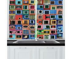 Colorful Vorhänge von der ambesonne, mediterraner Village Colorful Bemalt Rustikal Windows Tuscan Collage Italien Kunst, Wohnzimmer Schlafzimmer Fenster Drapes 2 Panel Set, Multi Color, Textil, Multi 1, 55 W By 39 L