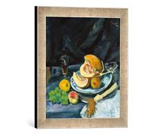 Gerahmtes Bild von Georges Leslie Hunter Stillleben mit Melone, Glas und einem Fächer, Kunstdruck im hochwertigen handgefertigten Bilder-Rahmen, 30x40 cm, Silber Raya