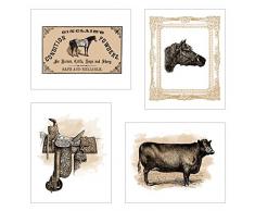 Wallables Western Ranch & Farm Thema Art Wand Bundle Set von Vier 8 x 10 Dekorativen Prints, Ideal für Wohnzimmer, Schlafzimmer, Shop, Bar, Kneipe, Pub, Bachelor Pad, Büro, die ausschließlich