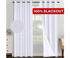 PrimeBeau Vorhänge, 100% verdunkelnd, Leinen, strukturiert, Mehrfarbig, 213/243 cm 52W x 108 L weiß