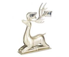 Transpac Teelichthalter mit Rentier, aus Metall, 16 x 10 cm, goldfarben