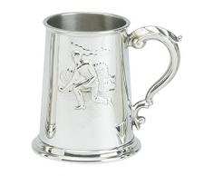 Edwin Blyde & Co 1 Pint Bierkrug mit massiven Basis aus Metall – Prägung mit Bowling Szene und Georgischer Griff, Zinn