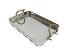 Better & Best 2461103 Deko Tablett rechteckig aus Edelstahl, sehr groß, mit Seilgriffen, Silber