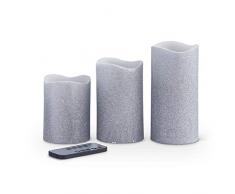 K&K Interiors 54172A-SI Stumpenkerzen mit Timer, glitzernd, silberfarben, 3 Stück