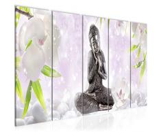 Bilder Feng Shui Buddha Wandbild 150 x 60 cm Vlies - Leinwand Bild XXL Format Wandbilder Wohnzimmer Wohnung Deko Kunstdrucke Violett 5 Teilig - MADE IN GERMANY - Fertig zum Aufhängen 019156c