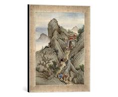 Gerahmtes Bild von 18. Jahrhundert China: Tee-Transport in den Bergen/18.Jh, Kunstdruck im hochwertigen handgefertigten Bilder-Rahmen, 30x40 cm, Silber Raya