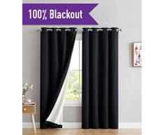 HLC. ME texturiertem 100% Blackout Verdunkeln Thermo gefüttert Vorhang Tülle Panels – Energie Effizient, völliger Dunkelheit, Noise reduziert – für Wohnzimmer & Schlafzimmer – Set von 2 52 W x 96 L / Pair schwarz