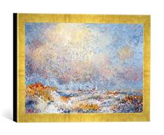 Gerahmtes Bild von Theo Van Rysselberghe Dünenlandschaft mit Blick auf eine kleine Stadt, Kunstdruck im hochwertigen handgefertigten Bilder-Rahmen, 40x30 cm, Gold Raya