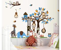 CHengQiSM Wandaufkleber Regenbogenfuchs für Kinder, Wandaufkleber, Dschungel, Eule, Affe, Baum, Dekorative Kinderzimmer, Wandsticker für Kinderzimmer, Schlafzimmer, Kindergarten, Spielzimmer, Wandbild