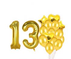 Partyzubehör zum 13. Geburtstag, goldfarbene Zahl 13 Luftballons, 13 Folie, Mylar-Luftballons, Latex-Ballon-Dekoration, tolles Geschenk zum 13. Geburtstag, für Mädchen, Damen, Herren, Foto-Requisiten