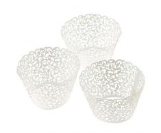 Hecentur 100 Stück Cupcake-Wrappers Artistic Backen Kuchen Pappbecher Little Vine Lace Laser Cut Liner Backförmchen Muffin Backförmchen für Hochzeit Party Geburtstag Dekoration weiß