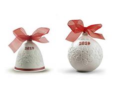 Unbekannt Lladro 2019 Weihnachtsglocke & Kugel-Set in Rot #18448 & #18445