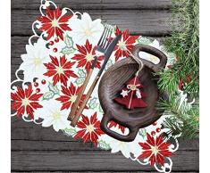 Simhomsen Weihnachtsstern Tischläufer für Urlaubsdekoration, Bestickt mit Stechpalmenblättern 12 by 18 inch Set of 4 weiß