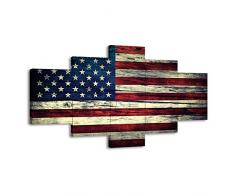 VIIVEI Retro American Flagge Leinwanddruck Art Home Decor Art Wand Bilder für Wohnzimmer 5 Panel Großes Poster HD Bedruckte Gemälde gerahmt fertig Zum Aufhängen 50 Wx24 H e