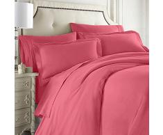 Clara Clark Bettwäsche-Set, 7-teilig, inkl. Spannbettlaken, Bettdecke, Kissenbezüge Queen Korallenpink