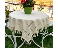 Handgefertigt Tee oder Kaffee Tisch Tischdecke mit 16 kleine Evil Eye Talisman,% 100 Natürliche Baumwolle, quadratisch (90 cm x 90 cm) beige, Tisch rund Tischdecke