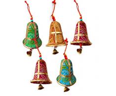 Rastogi handicrafts RASTOGI Kunsthandwerk Set of 5 Multi Colored Elefant, Vogel, camel, Herz, Glocke, Regenschirm Festival Dekostoff Collectible Tiere oder, Textil, Bell