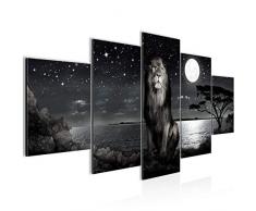 Bilder Afrika Löwe Wandbild 200 x 100 cm Vlies - Leinwand Bild XXL Format Wandbilder Wohnzimmer Wohnung Deko Kunstdrucke Schwarz Weiß 5 Teilig - MADE IN GERMANY - Fertig zum Aufhängen 022951c