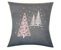 Vervaco Stickkissen mit Kissenrücken Weihnachtsbäume Stickpackung, Baumwolle, Weiß, 40 x 40 x 0,30 cm