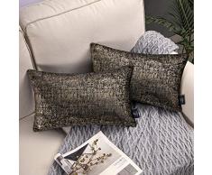 Phantoscope Set von 2 luxuriösen Chenille Roving gewebt quadratisch Überwurf Kissenbezug Kissenbezug für Couch Bett und Stuhl 12 x 20 schwarz
