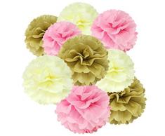 Wrapables Set 18 Stück Seidenpapier Pom Pom Party Dekorationen für Hochzeiten, Geburtstag Parteien Baby Duschen und Kinderzimmer Decor, pink/elfenbeinfarben/Hellbraun