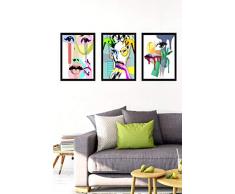 Bonamaison dekorativ 100% Mdf Malerei für Startseite,Gemälde für Wohnzimmer, Kunstdruck für Küche, Gerahmte Bilder für Schlafzimmer 24X29 Cm, 3 Stück - Hergestellt in der Türkei