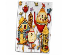 3dRose TWL_184658_1 Handtuch, Motiv: Rose, dekorative Teekannen und Vogelhäuser, 38,1 x 55,9 cm