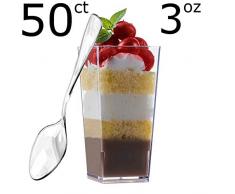 ZAPPY 3oz quadratisch, hoch, Mini Dessert Becher Kunststoff Dessert Becher Tasting Kunststoff Schnapsglas Shooter Tassen Parfait Gläser für Appetizer Schalen, eine Kleinigkeit Schüssel tumbler Shooter 3oz Dessert Cups with Spoons 50Ct farblos