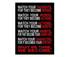 pyradecor Watch Your Thoughts Motivational Klassenzimmer Poster Modern Leinwand Art Wand gespannt und gerahmt Giclée-Kunstdruck auf Leinwand Bilder Kunstwerk für Büro Wohnzimmer Home Dekorationen Art Deco 20x24inchx1pc (50x60cmx1pc)