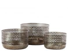 Urban Trends Tablett aus Metall, rund, mit Gitter-Designseiten, 3 Stück, Dark Bronze