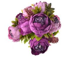 samyo Vintage Pfingstrosen, künstlich, Seide, Blumen Blumenstrauß Hochzeit Home Dekoration – 1 Stück (lila)