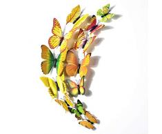 lwingflyer 12 Stück 3D Schmetterling Wandaufkleber abnehmbare Kühlschrankmagnete Wandaufkleber für Kinderzimmer Zuhause Kinderzimmer Dekoration Wandkunst Yellow(24)