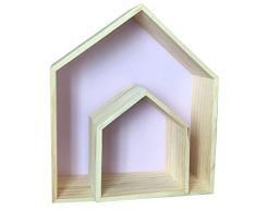 Da Jia Wandregal aus Holz in Hausform, für Kinderzimmer, Dekoration (lila), 2 Stück