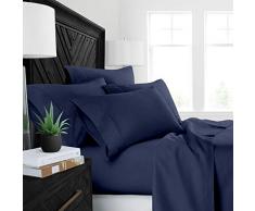 Bettlaken-Set, einfarbig, bedruckt, Leinen, Fadenzahl 400, 100 % Baumwolle, langstapelig, passend für Matratzen bis 38,1 cm tiefe Taschen, weicher Satin, Baumwolle, Bettlaken und Kissenbezug, luxuriöse Bettwäsche Full-Xl Navy Blue Solid