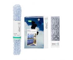 Excell Home Fashions Duschset mit PEVA-Duschvorhang, Orbit-Vinyl-Wannenmatte und 12 Stück Kugelhaken. Riverbed