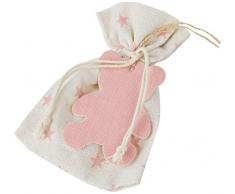 Mopec AP172.02 Beutel mit Sternen, 5 Schokodragees, Anhänger Teddybär, Stoff, mehrfarbig, Einheitsgröße